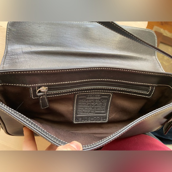 Coach Hamptons Black Leather Flap Bag- Black/ Silver - Picture 3 of 14